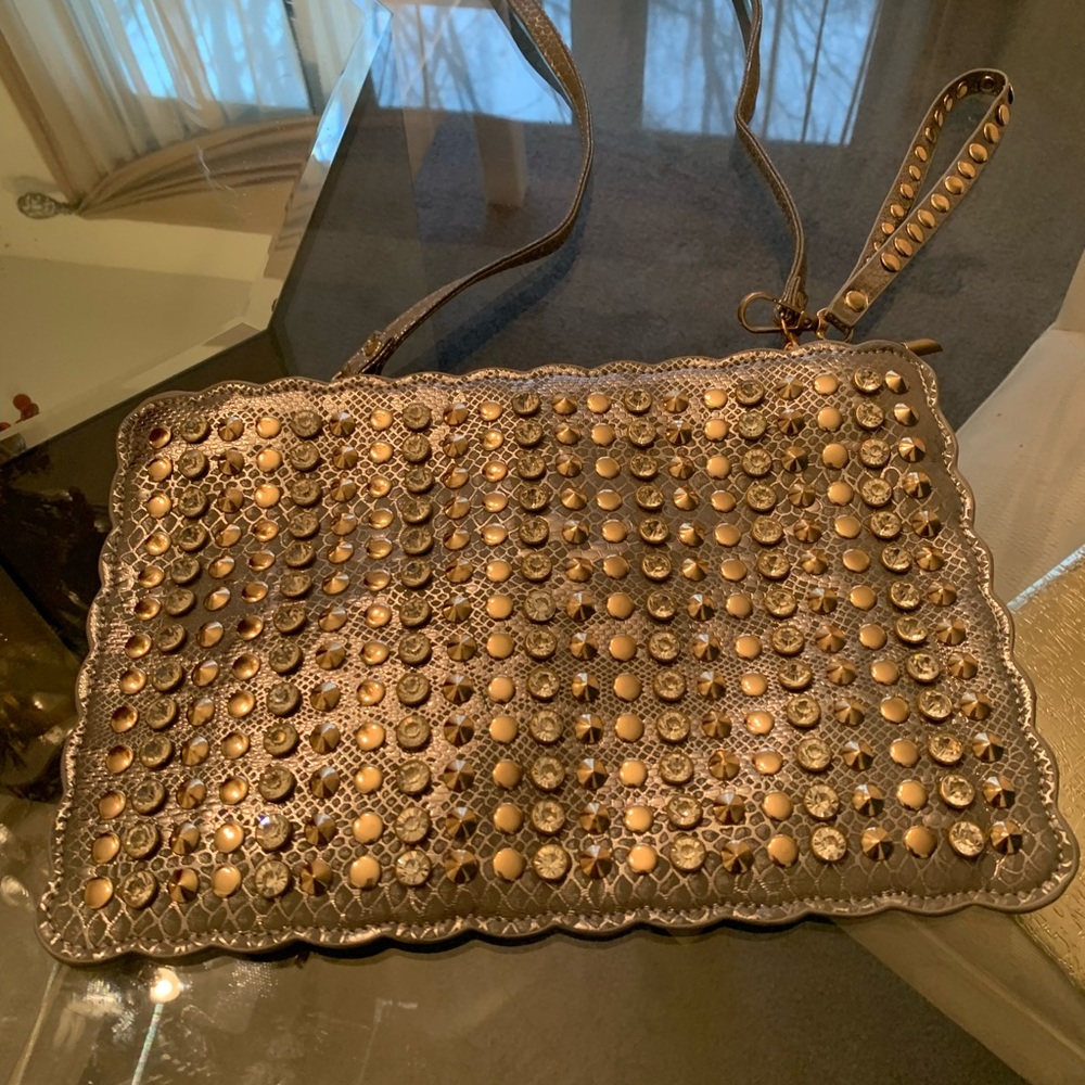 Jeweled silver clutch bag